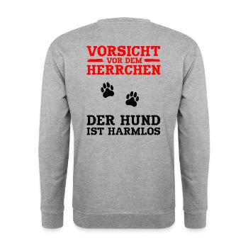 Vorsicht vor dem Herrchen - Unisex Pullover - Weißgrau meliert - Hinten - Michal (187cm)