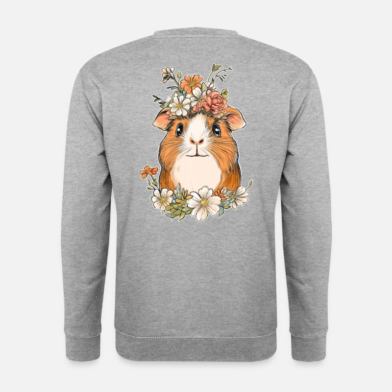 Meerschweinchen mit Blumen - Unisex Pullover - Weißgrau meliert