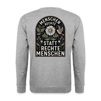 Retro Blumen Design Menschenrechte Spruch - Unisex Pullover - Weißgrau meliert - Hinten - Michal (187cm)