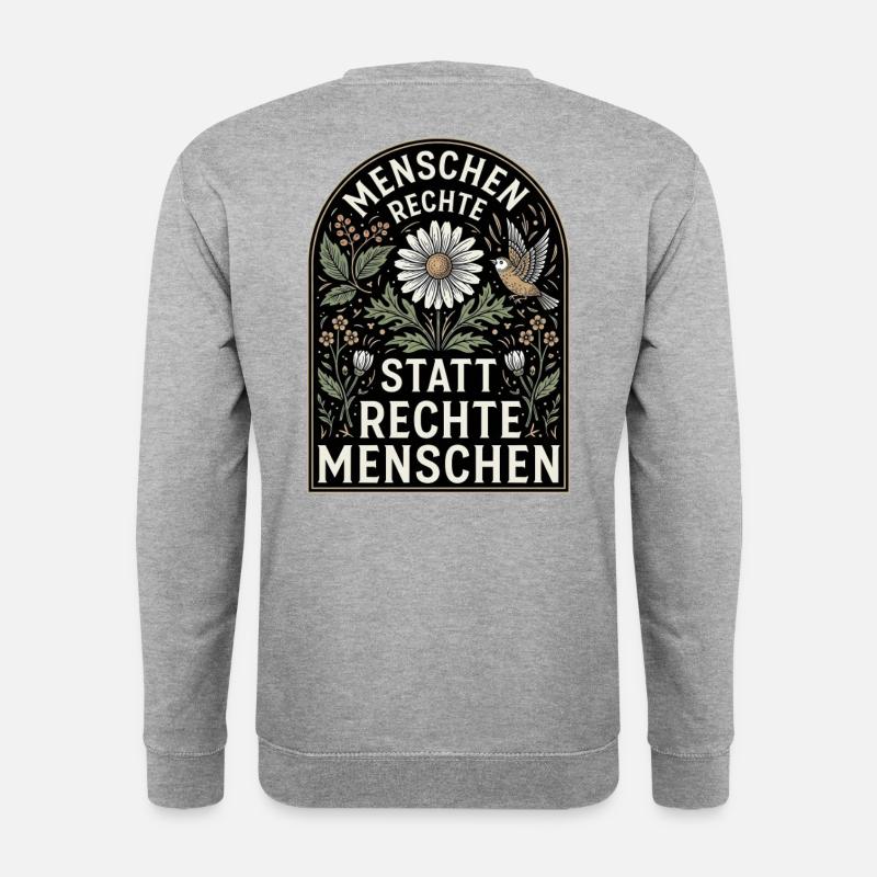 Retro Blumen Design Menschenrechte Spruch - Unisex Pullover - Weißgrau meliert