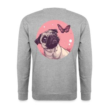 Mops und Schmetterling - Unisex Pullover - Weißgrau meliert - Hinten - Michal (187cm)