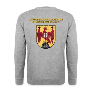 Wir Burgenländer sind im Mai bei jeder Hetz dabei. - Unisex Pullover - Weißgrau meliert - Hinten - Michal (187cm)