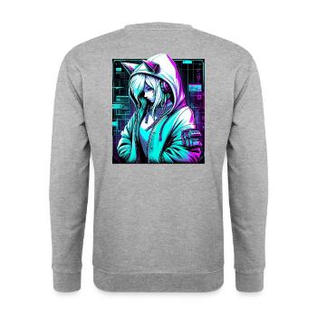 Cat Hoodie Retro Girl - Unisex Sweatshirt - salt & pepper - Back - Michal (187cm)