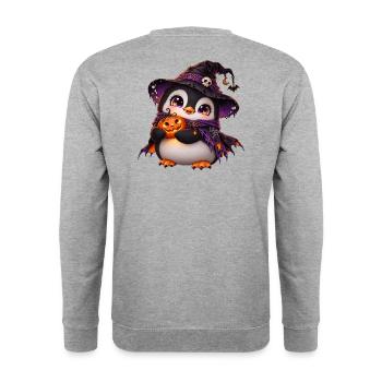 Halloween-Pinguinpinguin - Unisex Pullover - Weißgrau meliert - Hinten - Michal (187cm)