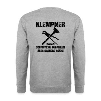 Plombiers, pensées sales, mais tuyaux propres - Sweat-shirt Unisexe - gris chiné - Dos - Michal (187cm)