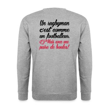 Différence entre un rugbyman et un footballer  - Sweat-shirt Unisexe - gris chiné - Dos - Michal (187cm)