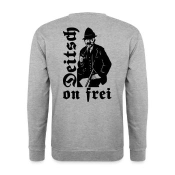 Anton Günther - Deitsch on frei - Erzgebirge - Unisex Pullover - Weißgrau meliert - Hinten - Michal (187cm)