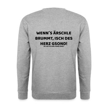 WENNS ÄRSCHLE BRUMMT ... EIN SCHWÄBISCHER SPRUCH - Unisex Pullover - Weißgrau meliert - Hinten - Michal (187cm)