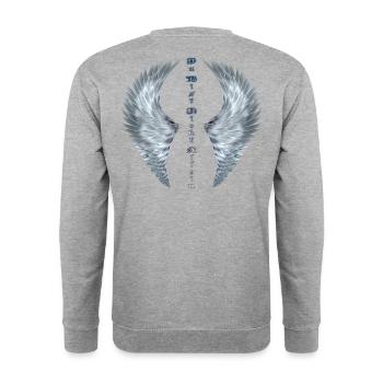 Flügel - Du bist nicht allein.. - Unisex Pullover - Weißgrau meliert - Hinten - Michal (187cm)