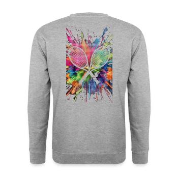 Tenns T-Shirt Splash Colorful Racket - Unisex Pullover - Weißgrau meliert - Hinten - Michal (187cm)