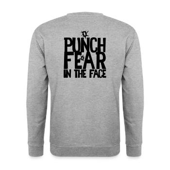 PUNCH FEAR in the face - Unisex Sweatshirt - salt & pepper - Back - Michal (187cm)
