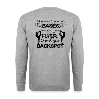 Respect your Base . . . - Unisex Pullover - Weißgrau meliert - Hinten - Michal (187cm)