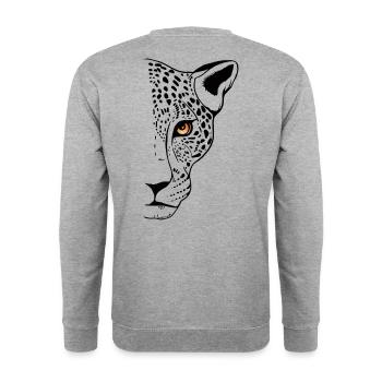 Leopard Raubkatze Animal Print Cool - Unisex Pullover - Weißgrau meliert - Hinten - Michal (187cm)