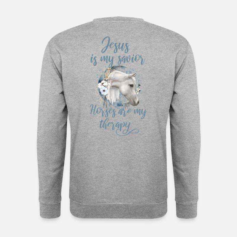 Christliches Pferdemotiv - Unisex Pullover - Weißgrau meliert