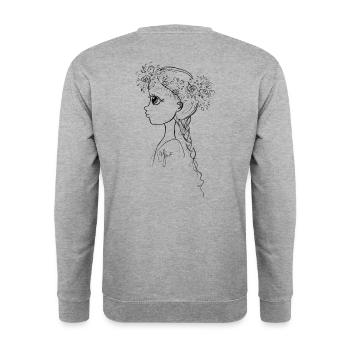 Blumenmaedchen sw - Unisex Pullover - Weißgrau meliert - Hinten - Michal (187cm)