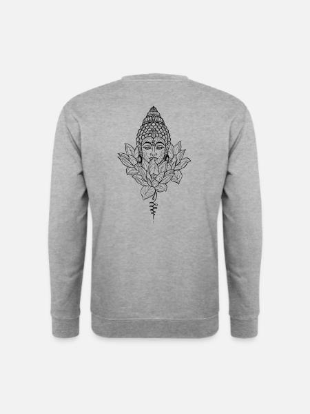 Buddha und Blumen stil linework - Unisex Pullover - Weißgrau meliert