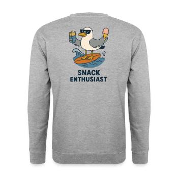 Snack Enthusiast Möwe - Unisex Pullover - Weißgrau meliert - Hinten - Michal (187cm)