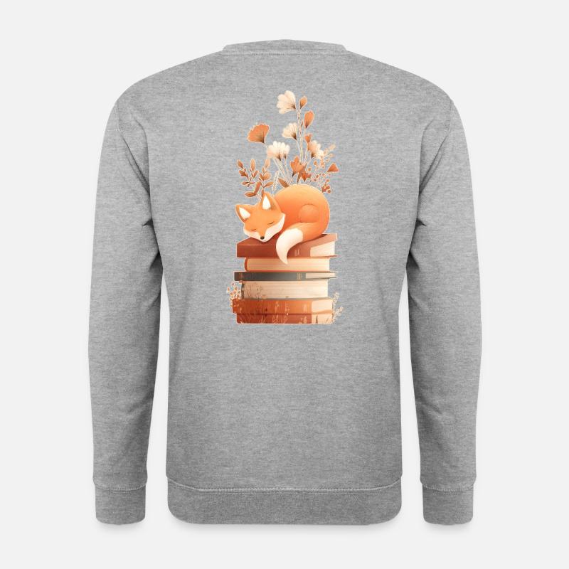 Fuchs auf Bücherstapel - Unisex Pullover - Weißgrau meliert