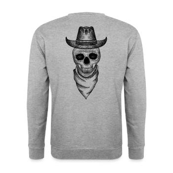 Cow-boy à tête de mort - Sweat-shirt Unisexe - gris chiné - Dos - Michal (187cm)