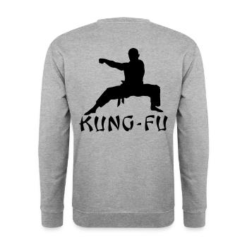 chemise cadeau kung-fu - Sweat-shirt Unisexe - gris chiné - Dos - Michal (187cm)