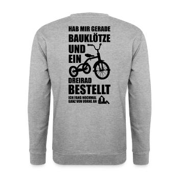 Lustige Sprüche Kindheit Optimismus Geschenkidee - Unisex Pullover - Weißgrau meliert - Hinten - Michal (187cm)