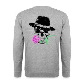 Romantisch Totenkopf Schädel Gentleman Casanova - Unisex Pullover - Weißgrau meliert - Hinten - Michal (187cm)