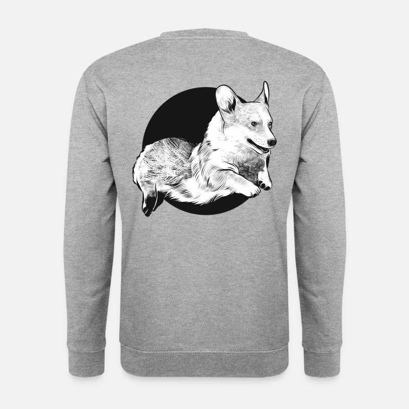 Corgi Hund lustiges Tier Humor rennen Gassi gehen - Unisex Pullover - Weißgrau meliert