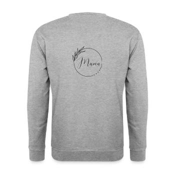 Minimalistisches "Mama" - Design. zeitlos. edel. - Unisex Pullover - Weißgrau meliert - Hinten - Michal (187cm)