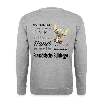Französische Bulldogge Shirt - Unisex Pullover - Weißgrau meliert - Hinten - Michal (187cm)