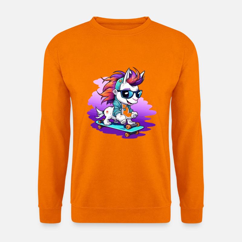 Skate-Unicorn mit Sonnenbrille - Unisex Pullover - Orange