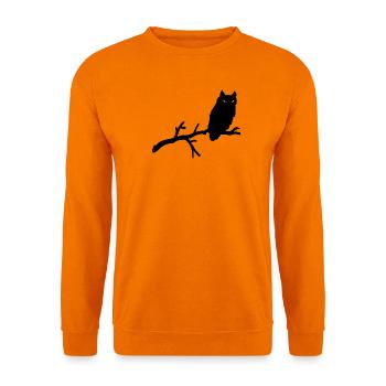 Grimme Eule Silhouette mit orange Augen auf Ast - Unisex Pullover - Orange - Vorne