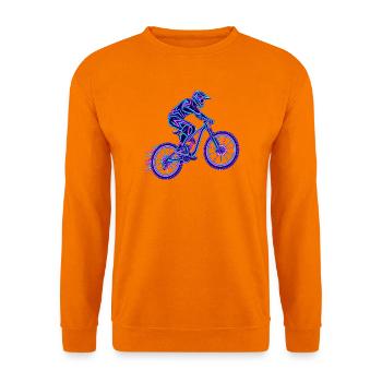 Mountainbike – Downhill-Biker im Neon-Look - Unisex Pullover - Orange - Vorne