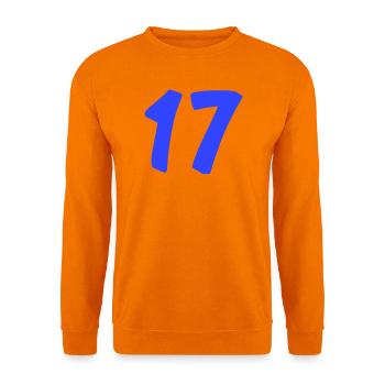 Zahl 17 in leuchtendem Blau - Unisex Pullover - Orange - Vorne