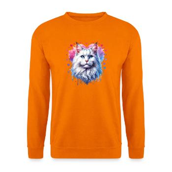 Herzblau Katzenporträt - Unisex Pullover - Orange - Vorne