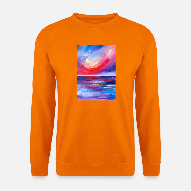 Lebendiges Sonnenaufgangs-Seelandschafts-Kunstwerk - Unisex Pullover - Orange