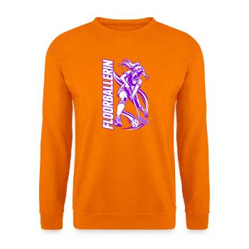 Floorballerin / Unihockey Spielerin lila - Unisex Pullover - Orange - Vorne