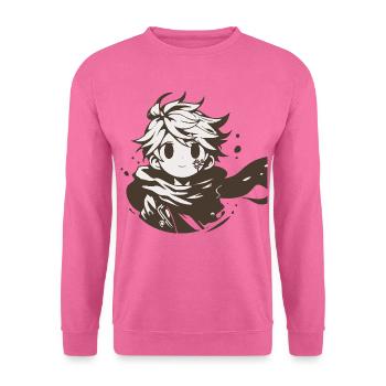 MangaCharakter mit Braunem Schal - Unisex Pullover - Pink - Vorne