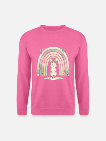 Hase mit Brille unter dem Regenbogen-Aquarell - Unisex Pullover - Pink