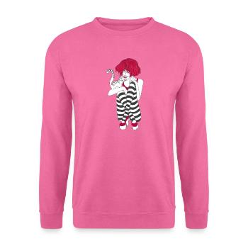 Mädchen, rote Haare im Streifen-Look mit Katze - Unisex Pullover - Pink - Vorne