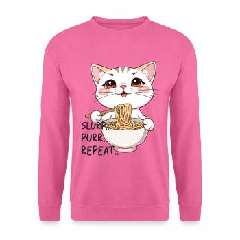 Cute Cat Ramen Tee - Slurp, Purr, Repeat - Unisex Sweatshirt - pink - Front