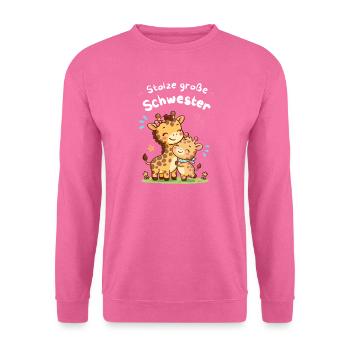Stolze große Schwester Giraffe – Kleiner Bruder - Unisex Pullover - Pink - Vorne