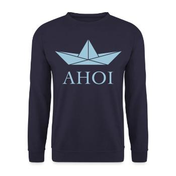 Ahoi (Paper Ship / Seaman / Greeting / Skyblue) - Unisex Sweatshirt - navy - Front - Alina (178cm) & Michal (187cm)