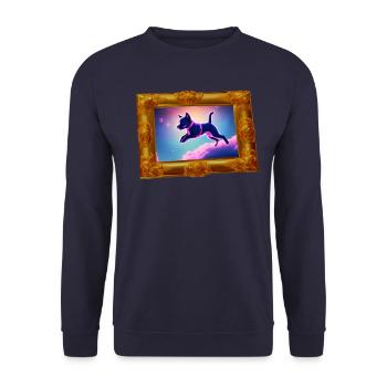 Flying Synthwave Space Puppy - Sweat-shirt Unisexe - marine - Devant - Alina (178cm) & Michal (187cm)