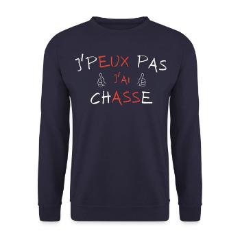 j'peux pas j'ai Chasse - Sweat-shirt Unisexe - marine - Devant - Alina (178cm) & Michal (187cm)
