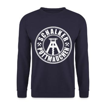 Schalker Pottmädchen | Ruhrpott Mädchen - Unisex Pullover - Navy - Vorne - Alina (178cm) & Michal (187cm)