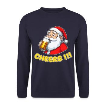 Weihnachtsmann mit Bier Cheers!!! - Unisex Pullover - Navy - Vorne - Alina (178cm) & Michal (187cm)