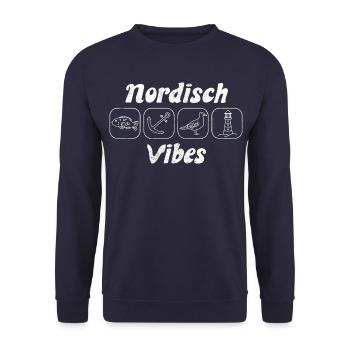 Nordisch Vibes - Nordsee - Ostsee - Unisex Pullover - Navy - Vorne - Alina (178cm) & Michal (187cm)