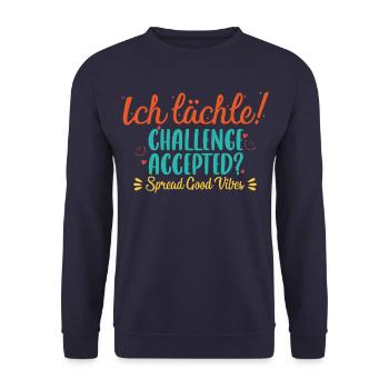 Ich Lächle! - Verbreite positive Energie - Unisex Pullover - Navy - Vorne - Alina (178cm) & Michal (187cm)