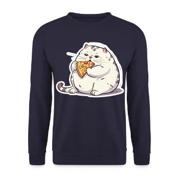 Dicke runde Katze hat nur an Pizza interesse - Unisex Pullover - Navy - Vorne - Alina (178cm) & Michal (187cm)