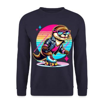 Retro Rollschuh Otter mit Sonnenbrille - Unisex Pullover - Navy - Vorne - Alina (178cm) & Michal (187cm)